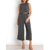 imageANRABESS Womens Summer 2 Piece Outfits Sleeveless Crop Top Capri Wide Leg Pants Jumpsuit Linen Lounge Beach Travel SetsGray