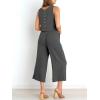 imageANRABESS Womens Summer 2 Piece Outfits Sleeveless Crop Top Capri Wide Leg Pants Jumpsuit Linen Lounge Beach Travel SetsGray