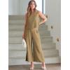 imageANRABESS Womens Summer 2 Piece Outfits Sleeveless Crop Top Capri Wide Leg Pants Jumpsuit Linen Lounge Beach Travel SetsKhaki