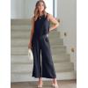 imageANRABESS Womens Summer 2 Piece Outfits Sleeveless Crop Top Capri Wide Leg Pants Jumpsuit Linen Lounge Beach Travel SetsNavy Blue