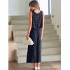 imageANRABESS Womens Summer 2 Piece Outfits Sleeveless Crop Top Capri Wide Leg Pants Jumpsuit Linen Lounge Beach Travel SetsNavy Blue