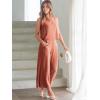 imageANRABESS Womens Summer 2 Piece Outfits Sleeveless Crop Top Capri Wide Leg Pants Jumpsuit Linen Lounge Beach Travel SetsRust