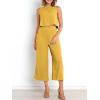 imageANRABESS Womens Summer 2 Piece Outfits Sleeveless Crop Top Capri Wide Leg Pants Jumpsuit Linen Lounge Beach Travel SetsYellow