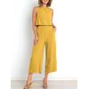 imageANRABESS Womens Summer 2 Piece Outfits Sleeveless Crop Top Capri Wide Leg Pants Jumpsuit Linen Lounge Beach Travel SetsYellow