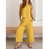 imageANRABESS Womens Summer 2 Piece Outfits Sleeveless Crop Top Capri Wide Leg Pants Jumpsuit Linen Lounge Beach Travel SetsYellow