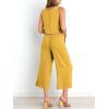 imageANRABESS Womens Summer 2 Piece Outfits Sleeveless Crop Top Capri Wide Leg Pants Jumpsuit Linen Lounge Beach Travel SetsYellow