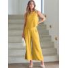 imageANRABESS Womens Summer 2 Piece Outfits Sleeveless Crop Top Capri Wide Leg Pants Jumpsuit Linen Lounge Beach Travel SetsYellow