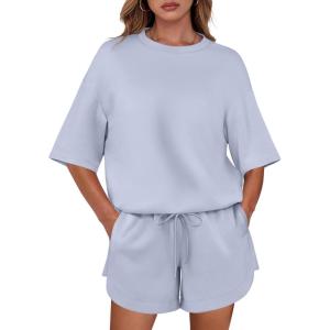 imageANRABESS Two Piece Outfits Oversized Top Lounge Shorts Matching Sets 2025 Summer Fashion Sweatsuits Travel Airport ClothesLight Blue