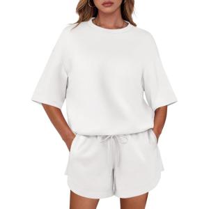 imageANRABESS Two Piece Outfits Oversized Top Lounge Shorts Matching Sets 2025 Summer Fashion Sweatsuits Travel Airport ClothesWhite