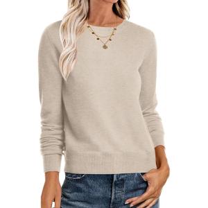 imageANRABESS Womens Long Sleeve Crewneck Classic 2025 Fall Soft Basic Pullover Sweaters TopAlmond