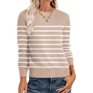 imageANRABESS Womens Long Sleeve Crewneck Classic 2025 Fall Soft Basic Pullover Sweaters TopKhaki White