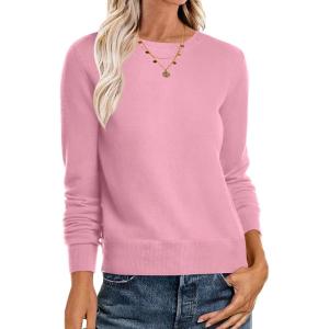 imageANRABESS Womens Long Sleeve Crewneck Classic 2025 Fall Soft Basic Pullover Sweaters TopPink