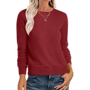 imageANRABESS Womens Long Sleeve Crewneck Classic 2025 Fall Soft Basic Pullover Sweaters TopRed