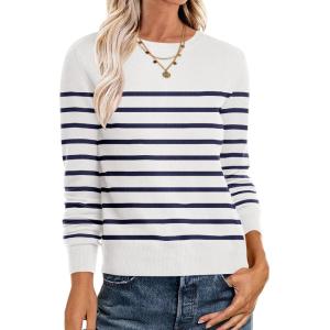 imageANRABESS Womens Long Sleeve Crewneck Classic 2025 Fall Soft Basic Pullover Sweaters TopWhite Blue
