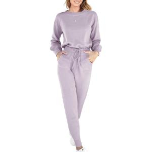 imageANRABESS Womens Two Piece Outfits Sweater Sets Long Sleeve Knit Pullover and Jogger Pants Tracksuit Lounge Set 2024 ClothesLight Pruple