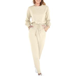 imageANRABESS Womens Two Piece Outfits Sweater Sets Long Sleeve Knit Pullover and Jogger Pants Tracksuit Lounge Set 2024 ClothesPink Apricot