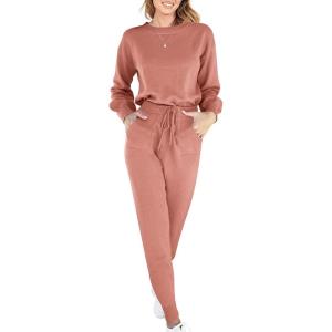 imageANRABESS Womens Two Piece Outfits Sweater Sets Long Sleeve Knit Pullover and Jogger Pants Tracksuit Lounge Set 2024 ClothesRusty Red