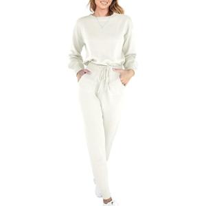 imageANRABESS Womens Two Piece Outfits Sweater Sets Long Sleeve Knit Pullover and Jogger Pants Tracksuit Lounge Set 2024 ClothesWhite