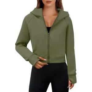 imageANRABESS Womens Zip Up Hoodies Cropped Sweatshirts Fleece Jackets Fall Outfits Casual Hooded Y2k Tops Winter Clothes 2025Army Green