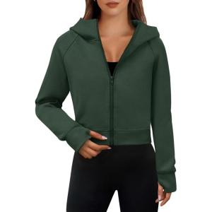 imageANRABESS Womens Zip Up Hoodies Cropped Sweatshirts Fleece Jackets Fall Outfits Casual Hooded Y2k Tops Winter Clothes 2025Dark Green