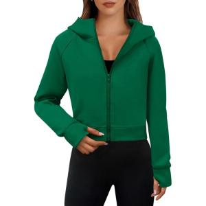 imageANRABESS Womens Zip Up Hoodies Cropped Sweatshirts Fleece Jackets Fall Outfits Casual Hooded Y2k Tops Winter Clothes 2025Green
