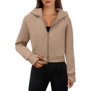 imageANRABESS Womens Zip Up Hoodies Cropped Sweatshirts Fleece Jackets Fall Outfits Casual Hooded Y2k Tops Winter Clothes 2025Khaki