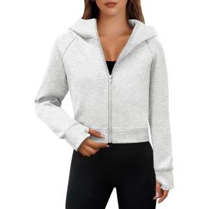 imageANRABESS Womens Zip Up Hoodies Cropped Sweatshirts Fleece Jackets Fall Outfits Casual Hooded Y2k Tops Winter Clothes 2025Light Grey