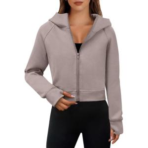 imageANRABESS Womens Zip Up Hoodies Cropped Sweatshirts Fleece Jackets Fall Outfits Casual Hooded Y2k Tops Winter Clothes 2025Light Khaki