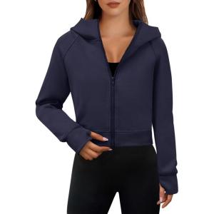 imageANRABESS Womens Zip Up Hoodies Cropped Sweatshirts Fleece Jackets Fall Outfits Casual Hooded Y2k Tops Winter Clothes 2025Navy Blue