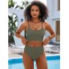imageANRABESS Bikini Sets for Women 2 Piece High Waisted Tummy Control Color Block Summer Beach Swimsuit Ribbed Swim Bathing SuitArmy Green