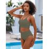imageANRABESS Bikini Sets for Women 2 Piece High Waisted Tummy Control Color Block Summer Beach Swimsuit Ribbed Swim Bathing SuitArmy Green
