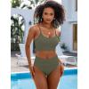 imageANRABESS Bikini Sets for Women 2 Piece High Waisted Tummy Control Color Block Summer Beach Swimsuit Ribbed Swim Bathing SuitArmy Green