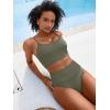 imageANRABESS Bikini Sets for Women 2 Piece High Waisted Tummy Control Color Block Summer Beach Swimsuit Ribbed Swim Bathing SuitArmy Green
