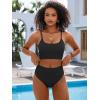 imageANRABESS Bikini Sets for Women 2 Piece High Waisted Tummy Control Color Block Summer Beach Swimsuit Ribbed Swim Bathing SuitBlack