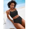 imageANRABESS Bikini Sets for Women 2 Piece High Waisted Tummy Control Color Block Summer Beach Swimsuit Ribbed Swim Bathing SuitBlack
