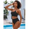 imageANRABESS Bikini Sets for Women 2 Piece High Waisted Tummy Control Color Block Summer Beach Swimsuit Ribbed Swim Bathing SuitBlack