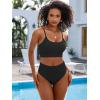 imageANRABESS Bikini Sets for Women 2 Piece High Waisted Tummy Control Color Block Summer Beach Swimsuit Ribbed Swim Bathing SuitBlack