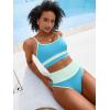 imageANRABESS Bikini Sets for Women 2 Piece High Waisted Tummy Control Color Block Summer Beach Swimsuit Ribbed Swim Bathing SuitBlue Green