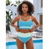 imageANRABESS Bikini Sets for Women 2 Piece High Waisted Tummy Control Color Block Summer Beach Swimsuit Ribbed Swim Bathing SuitBlue Green