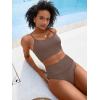 imageANRABESS Bikini Sets for Women 2 Piece High Waisted Tummy Control Color Block Summer Beach Swimsuit Ribbed Swim Bathing SuitBrown