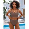 imageANRABESS Bikini Sets for Women 2 Piece High Waisted Tummy Control Color Block Summer Beach Swimsuit Ribbed Swim Bathing SuitBrown