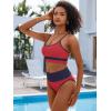 imageANRABESS Bikini Sets for Women 2 Piece High Waisted Tummy Control Color Block Summer Beach Swimsuit Ribbed Swim Bathing SuitRed Navy