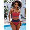 imageANRABESS Bikini Sets for Women 2 Piece High Waisted Tummy Control Color Block Summer Beach Swimsuit Ribbed Swim Bathing SuitRed Navy