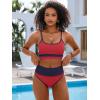 imageANRABESS Bikini Sets for Women 2 Piece High Waisted Tummy Control Color Block Summer Beach Swimsuit Ribbed Swim Bathing SuitRed Navy