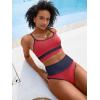 imageANRABESS Bikini Sets for Women 2 Piece High Waisted Tummy Control Color Block Summer Beach Swimsuit Ribbed Swim Bathing SuitRed Navy