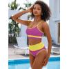 imageANRABESS Bikini Sets for Women 2 Piece High Waisted Tummy Control Color Block Summer Beach Swimsuit Ribbed Swim Bathing SuitRose Yellow