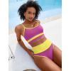 imageANRABESS Bikini Sets for Women 2 Piece High Waisted Tummy Control Color Block Summer Beach Swimsuit Ribbed Swim Bathing SuitRose Yellow