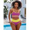 imageANRABESS Bikini Sets for Women 2 Piece High Waisted Tummy Control Color Block Summer Beach Swimsuit Ribbed Swim Bathing SuitRose Yellow