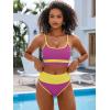 imageANRABESS Bikini Sets for Women 2 Piece High Waisted Tummy Control Color Block Summer Beach Swimsuit Ribbed Swim Bathing SuitRose Yellow