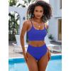 imageANRABESS Bikini Sets for Women 2 Piece High Waisted Tummy Control Color Block Summer Beach Swimsuit Ribbed Swim Bathing SuitRoyal Blue